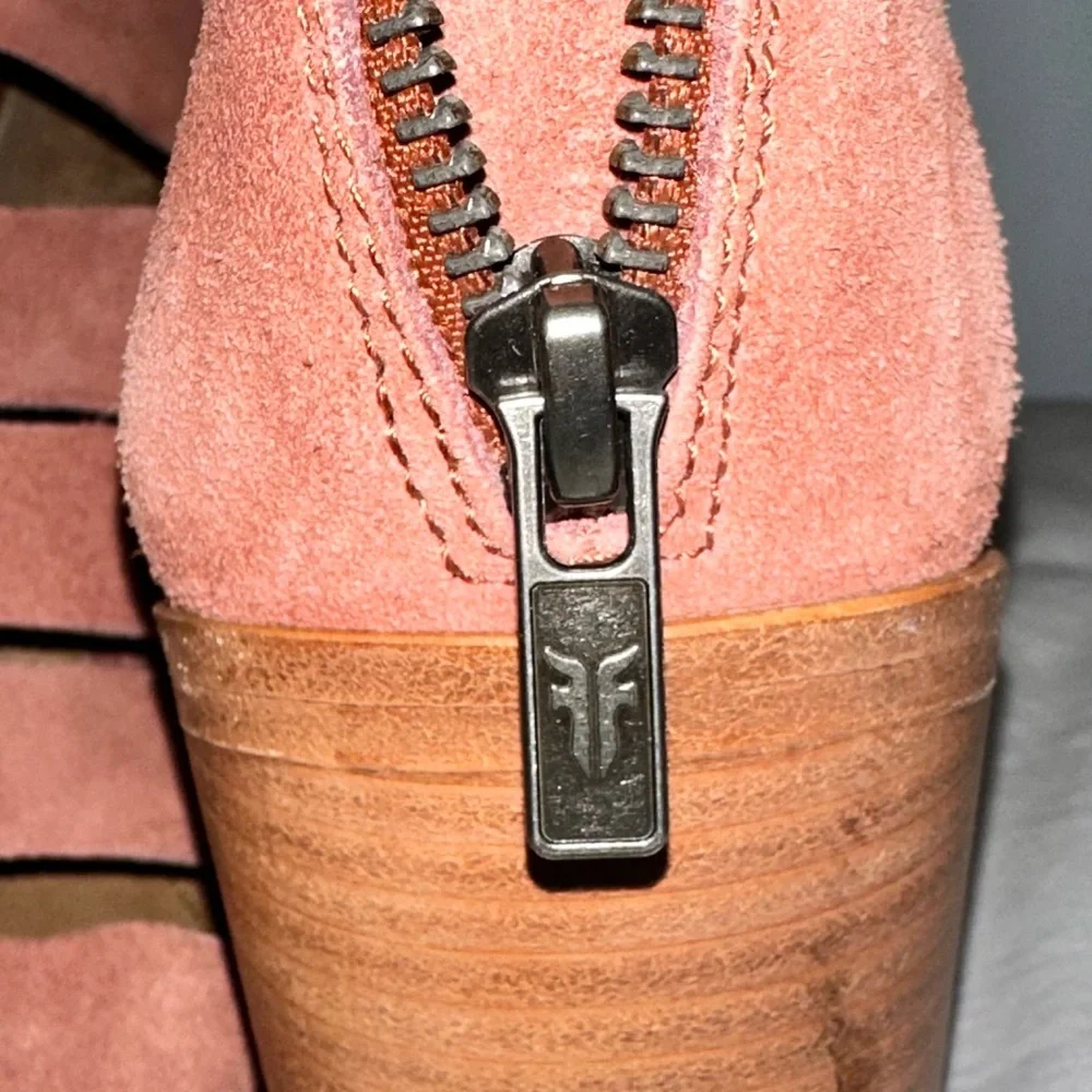 Frye Tash Rose Suede Leather Strappy Sandal Peep Toe Ankle Bootie NWOT size 10 - Picture 6 of 13